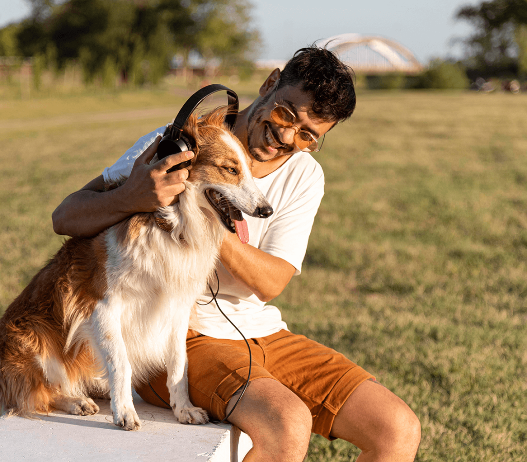image of a happy men and happy dog